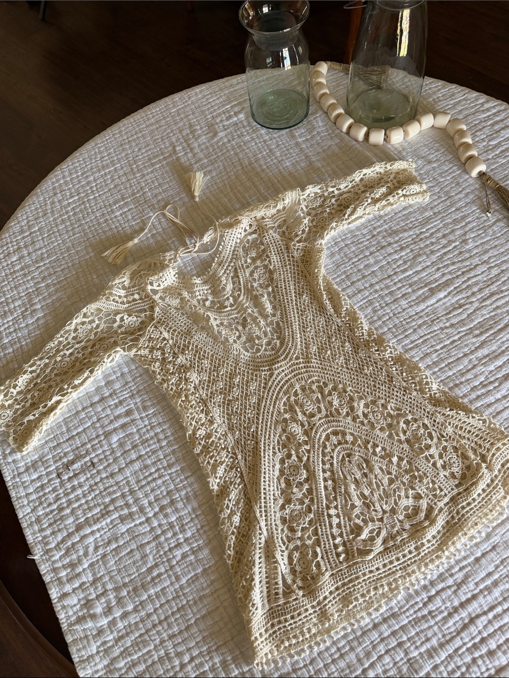 Le salty Cream Crochet Lace Tunic Dress